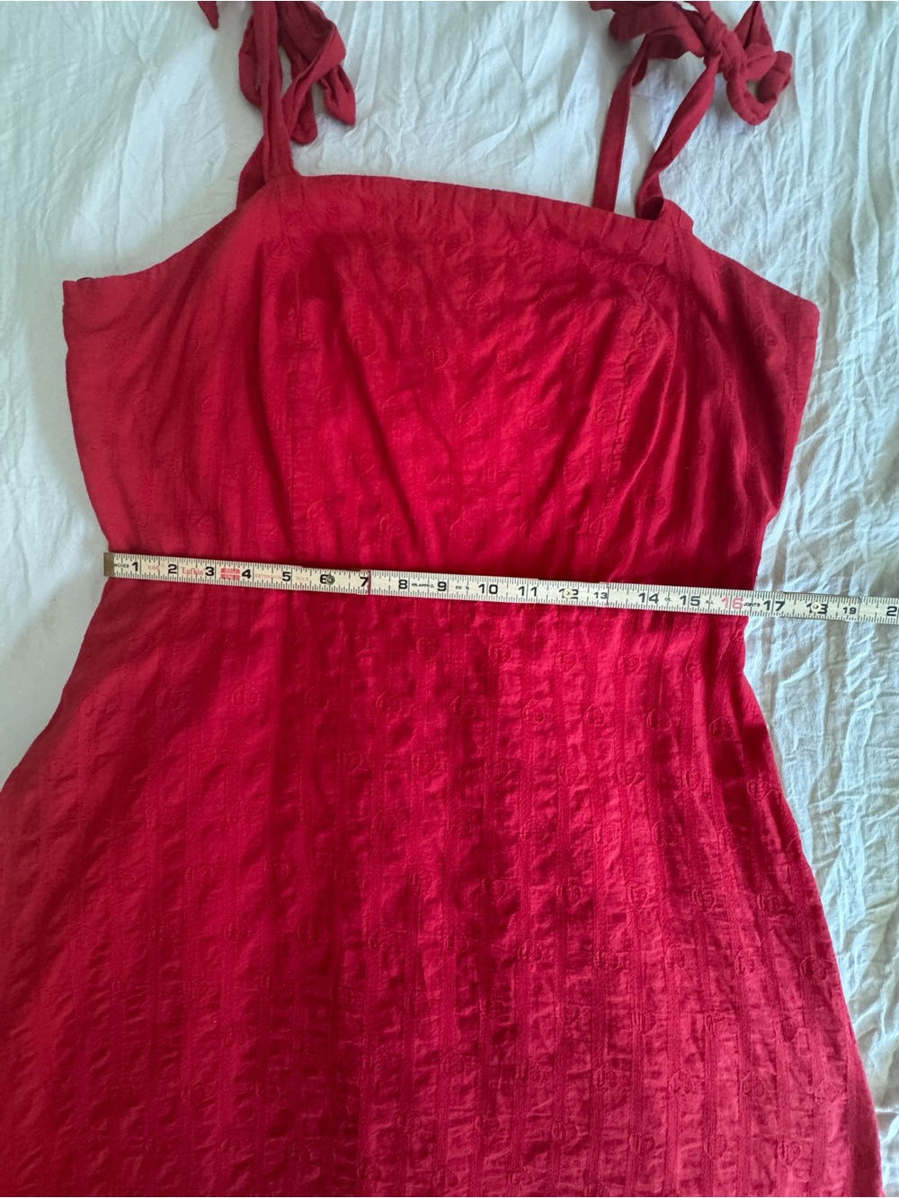 Draper James RSVP Cotton  Red Smocked Waist Midi Dress  with heart detail Sz XL - Picture 8 of 8